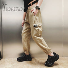 Load image into Gallery viewer, Cotton High Waist Cargo Pants 2019 Spring Pink Khaki Black Female Trousers